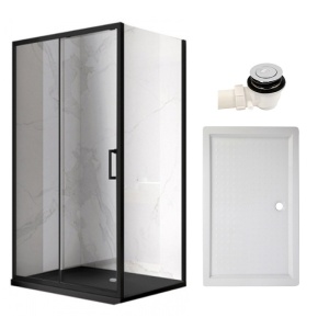 Cabina de dus dreptunghiulara cu rame negre si cadita alba slim KZ103B-SXL03D 110 x 80 cm