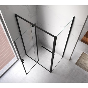 Cabina de dus dreptunghiulara din sticla securizata 6 mm cu rame negre KZ07C 120 x 90 cm - Img 3
