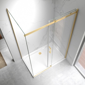 Cabina de dus dreptunghiulara din sticla securizata 8 mm si rame aurii KZ22D 130 x 90 cm - Img 5