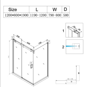 Cabina de dus dreptunghiulara din sticla securizata cu rame cromate si cadita alba inclusa KZ203C-SXL03E 120 x 80 cm - Img 13