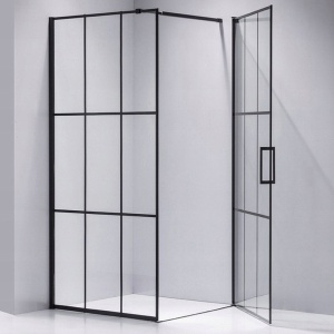 Cabina de dus dreptunghiulara din sticla securizata cu rame negre si cadita alba slim BS13B-ST02B 90 x 90 cm - Img 10