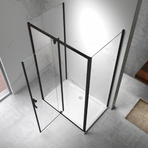 Cabina de dus dreptunghiulara dins ticla securizata cu 3 pereti si rame negre KZ23F 120 x 90 cm - Img 4