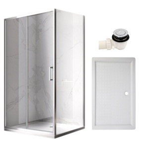 Cabina de dus dreptunghiulara in sticla securizata cu rame cromate si cadita de dus alba KZ103A-SXL03C 100 x 80 cm
