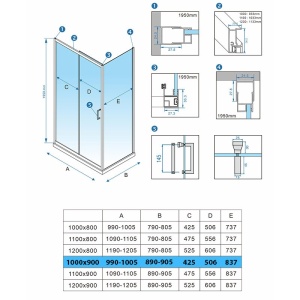 Cabina de dus dreptunghiulara KZ104A, Dimensiune 100x90cm, Culoare Auriu Periat - Img 2