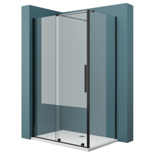 Cabina de dus glisanta Veldman Odea Black negru mat 140 x 90 cm sticla 8 mm