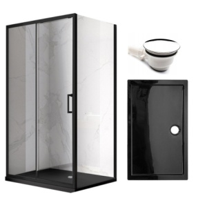 Cabina de dus KZ104C-BL neagra + cadita de dus ST04C-BL neagra dimensiune 120x90cm