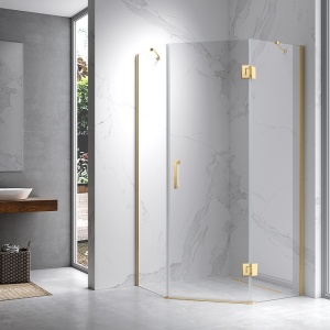 Cabina de dus KZ10C pentagonala, Dimensiune 100x100cm, Culoare Auriu Periat - Img 12