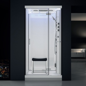 Cabina de dus MUE-H1000-13R montaj dreapta, alba, cu hidromasaj si sauna cu aburi 100 x 100 x 217 cm