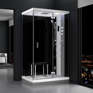 Cabina de dus MUE-H1200-21R montaj dreapta, neagra cu hidromasaj și sauna cu aburi 120 x 90 x 217 cm