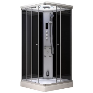 Cabină de dus neagra cu hidromasaj și saună cu aburi MUE-AS1010, 100 x 100 x 217 cm