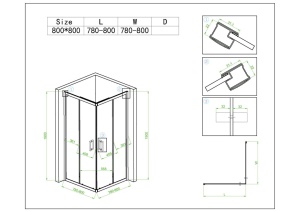 Cabina de dus patrata din sticla securizata 5mm si rame cromate cu cadita neagra inclusa KZ93A-ST02A 80 x 80 cm - Img 17