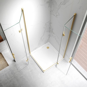Cabina de dus patrata din sticla securizata 6mm rame aurii si 2 usi batante KZ08B 80 x 80 cm - Img 9