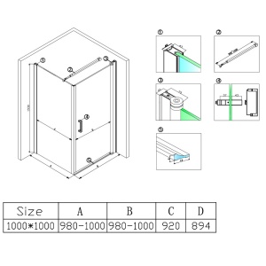 Cabina de dus patrata din sticla securizata cu rame cromate KZ1190C 100 x 100 cm - Img 9