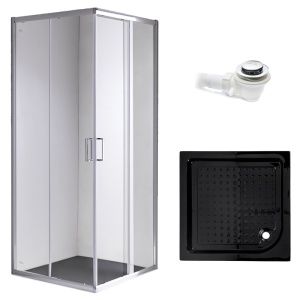 Cabina de dus patrata din sticla securizata si cadita neagra antialunecare KZ93C/SXL02C 100 x 100 cm