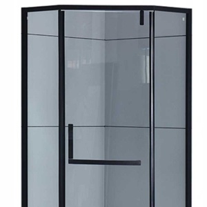 Cabina de dus pentagonala din sticla securizata cu rame negre si cadita alba slim inclusa KZ4026B/ST07B 90 x 90 cm - Img 4