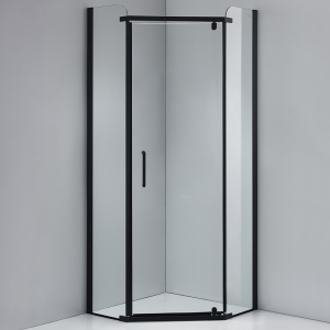 Cabina de dus pentagonala din sticla securizata si rame negre cu cadita de dus neagra KZ91A-SXL07A 80 x 80 cm - Img 2