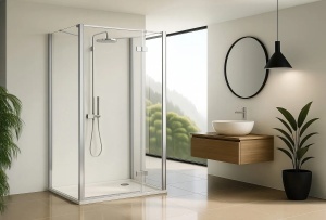 Cabina de dus REA Atlas, Dimensiuni 100x80x80 cm, echipata cu 2 pereti si usa batanta, Culoare Crom - Img 2