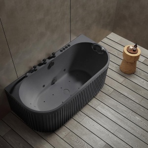Cada de baie cu hidromasaj cu montaj la perete si caneluri negru mat PRO 170 x 85 x 65 cm - Img 3