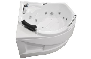 Cada de baie cu hidromasaj de colt MO-0203, 135 x 135 x 75 cm, cromoterapie, radio Bluetooth, alb - Img 7