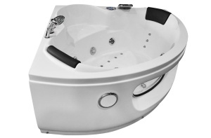Cada de baie cu hidromasaj de colt MO-1001 – 140 x 140 x 65 cm, 2 locuri, Bluetooth, cromoterapie si front de sticla - Img 4