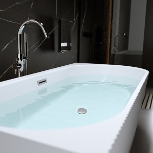 Cada de baie cu montaj stanga Rio 504B cu design canelat si ventil otel periat 150 x 75 cm - Img 4