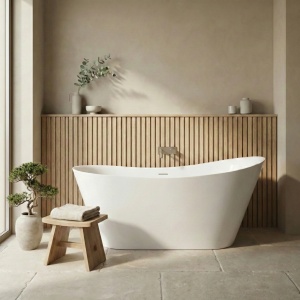 Cadă de baie freestanding, acrilica, alba Lusso Slim 170 cm - Img 6
