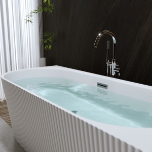 Cada de baie freestanding back-to-wall asimetrica MO-1724RYF-160 montaj dreapta, alb lucios – 160 x 75 cm - Img 6
