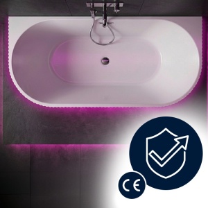 Cada de baie freestanding canelata, montaj universal, Carlo 517D 170 x 75 cm, alba cu ventil cromat - Img 3