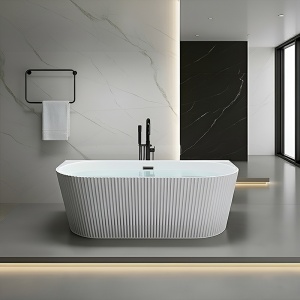 Cada de baie freestanding, montaj la perete Carlo2 170 x 75 cm, ventil si preaplin negru mat - Img 6