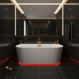 Cada de baie freestanding, montaj la perete Carlo2 alb cu preaplin si ventil otel periat - 170 x 75 cm - Img 15