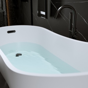 Cada de baie freestanding ovala Forte 520C alba cu ventil si preaplin negru – 170 x 75 cm - Img 7