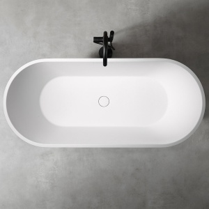 Cada de baie freestanding ovala MUE-D002W, 170 x 75 x 60 cm, finisaj alb mat cu textura de piatra - Img 6