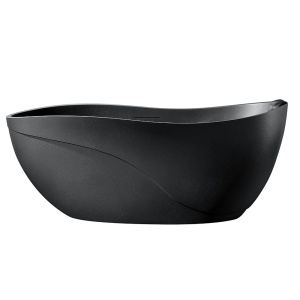 Cada de baie freestanding ovala MUE-D007B Black Matt Stone – 170 x 80 x 71 cm, finisaj negru mat cu textura de piatra