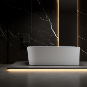 Cada de baie MERA 509A/Dreapta, Dimensiune 140x75cm, Culoare Alb, Deversor Negru - Img 3
