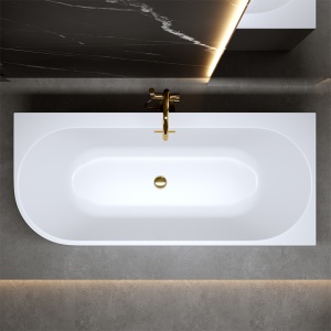 Cada de baie MERA 509C/Dreapta, Dimensiune 160x75cm, Culoare Alb, Devesor Auriu - Img 3