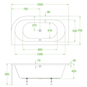 Cada de baie, montaj stanga cu masca, EBI - 150 x 75 cm, acril alb, sifon crom inclus - Img 14