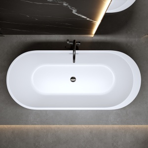 Cada de baie PORTO 503B, Dimensiune 170x75cm, Culoare Alb, Deversor Crom - Img 6