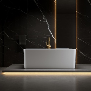 Cada de baie SOFIA 515C, Dimensiune 160x75cm, Culoare Alb, Deversor Auriu Periat - Img 2