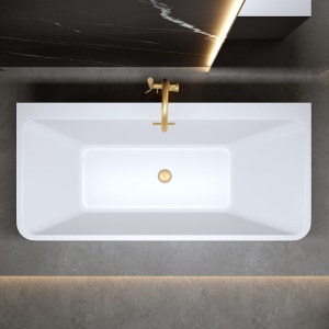 Cada de baie SOFIA 515D, Dimensiune 170x75cm, Culoare Alb, Deversor Auriu Periat - Img 3