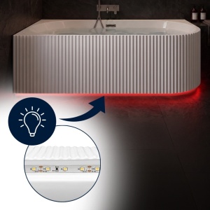 Cada de baie striata, montaj stanga, Rio 504C 160 x 75 cm, alb lucios, ventil cromat si fanta LED - Img 3