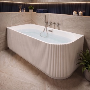 Cada de baie striata, montaj stanga, Rio 504C 160 x 75 cm, alb lucios, ventil cromat si fanta LED - Img 13