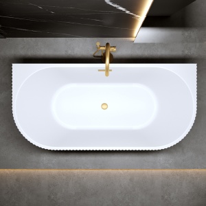 Cada de baie suport CARLO517D, Dimensiune 170x75cm, Design elegant, Culoare Alb, Deversor auriu periat - Img 9