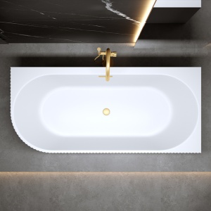Cada de baie suport RIO 504A, Dimensiune 140x75cm/Dreapta, Culoare Alb, Deversor Auriu Periat - Img 5