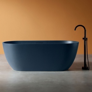 Cadă freestanding ovală, albastru prusac mat, efect piatră, 170 x 75 cm - Img 2