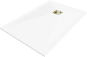 Cadita de dus 110x90 cm dreptunghiulara, Culoare Alb-Auriu, Sifon inclus - Img 1