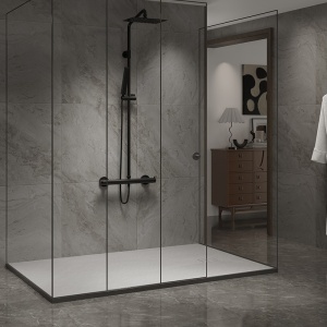 Cadita de dus dreptunghiulara slim finisaj piatra 100 x 80 cm alba - Img 8