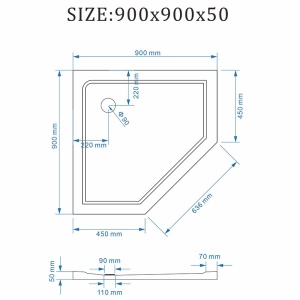 Cadita de dus pentagonala slim finisaj lucios ST08B 90 x 90 neagra - Img 5