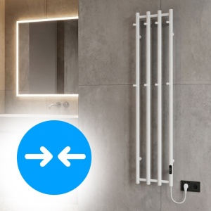 Calorifer electric vertical pentru baie Kasjan Alb – 140.5 x 34.6 cm, 250W cu panou LED si suport prosoape - Img 4