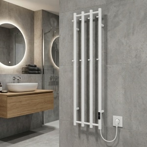 Calorifer electric vertical pentru baie Kasjan Alb – 140.5 x 34.6 cm, 250W cu panou LED si suport prosoape - Img 14