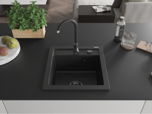 Chiuveta Bucatarie din Granit, culoare negru cu sifon negru, dimensiune 52x49cm - Img 3